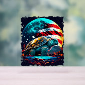 Amerikanische Schildkröte unter dem Mond mit ameri Acrylschild (Neutral)