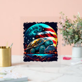 Amerikanische Schildkröte unter dem Mond mit ameri Acrylschild (Hochzeit)