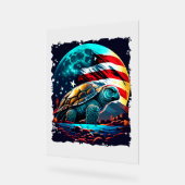 Amerikanische Schildkröte unter dem Mond mit ameri Acrylschild (Winkel)
