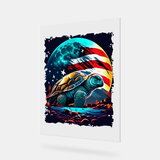 Amerikanische Schildkröte unter dem Mond mit ameri Acrylschild (Winkel)