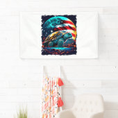 Amerikanische Schildkröte unter dem Mond mit ameri Banner (Insitu)
