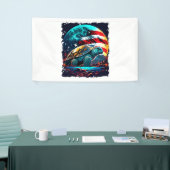 Amerikanische Schildkröte unter dem Mond mit ameri Banner (Messeveranstaltung)