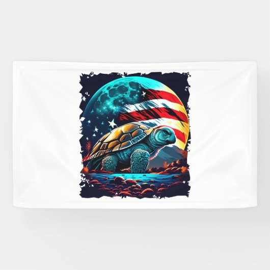 Amerikanische Schildkröte unter dem Mond mit ameri Banner (Horizontal)