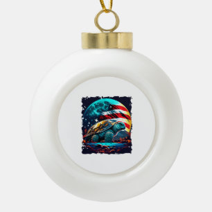 Amerikanische Schildkröte unter dem Mond mit ameri Keramik Kugel-Ornament