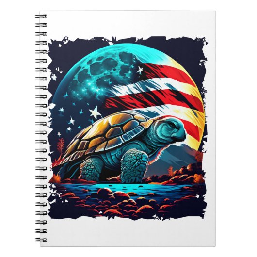 Amerikanische Schildkröte unter dem Mond mit ameri Notizblock (Vorderseite)