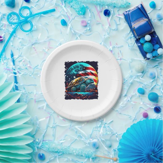 Amerikanische Schildkröte unter dem Mond mit ameri Pappteller (Party)