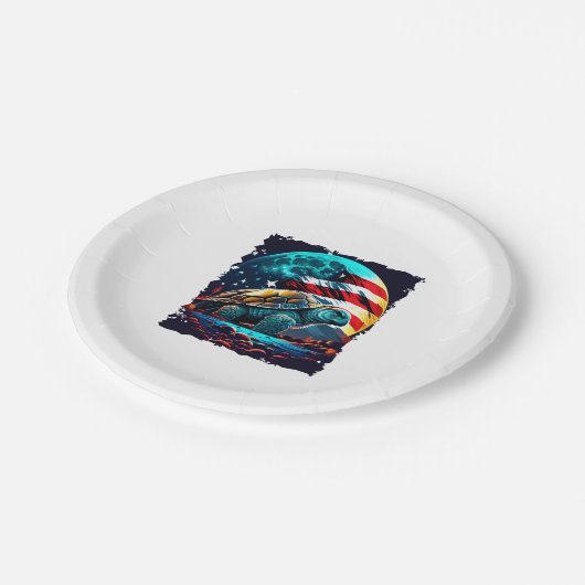 Amerikanische Schildkröte unter dem Mond mit ameri Pappteller (Schrägansicht)