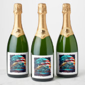 Amerikanische Schildkröte unter dem Mond mit ameri Schaumweinetikett (Flaschen)