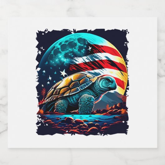 Amerikanische Schildkröte unter dem Mond mit ameri Schaumweinetikett (Einzelnes Label)