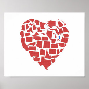 Amerikanische Staaten Heart Mosaic Vermont Red Poster