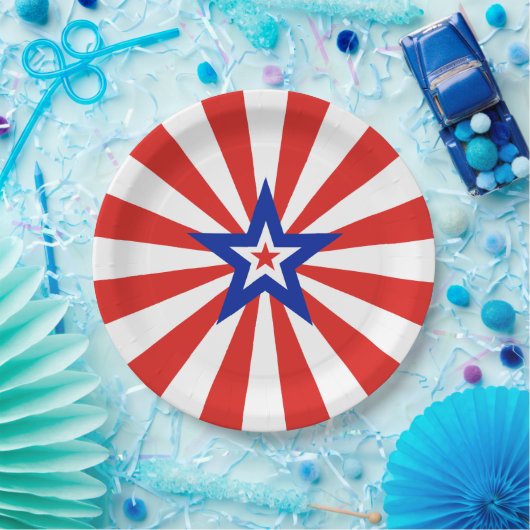 Amerikanische Sterne auf strahlenden roten und wei Pappteller (Party)