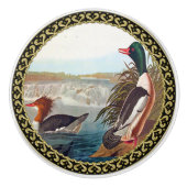 Amerikanische Stockenten in einem Fluss schwimmen Keramikknauf (Vorderseite)