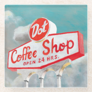 Amerikanische Straße   Kaffeeschild Glasuntersetzer