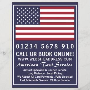Amerikanische Taxi-Firma-Flagge mit Preisliste Flyer
