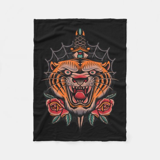 Amerikanische Tiger Tattoo Fleecedecke (Vorderseite)