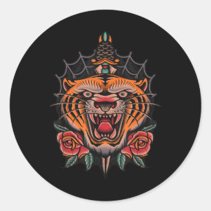 Amerikanische Tiger Tattoo Runder Aufkleber