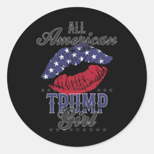 Amerikanische Trump-Girl-USA-Flag-Lips-Abstimmung Runder Aufkleber