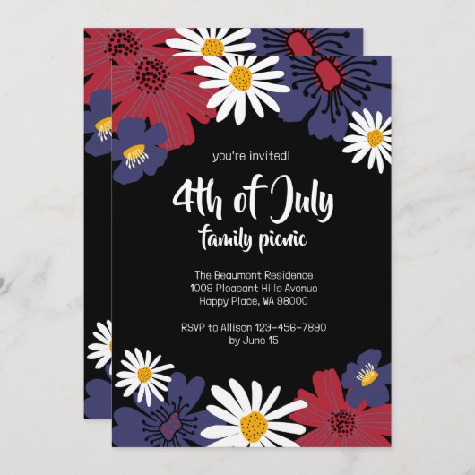 Amerikanische Unabhängigkeitstag 4. Blumenfamilie Einladung (Vorne/Hinten)