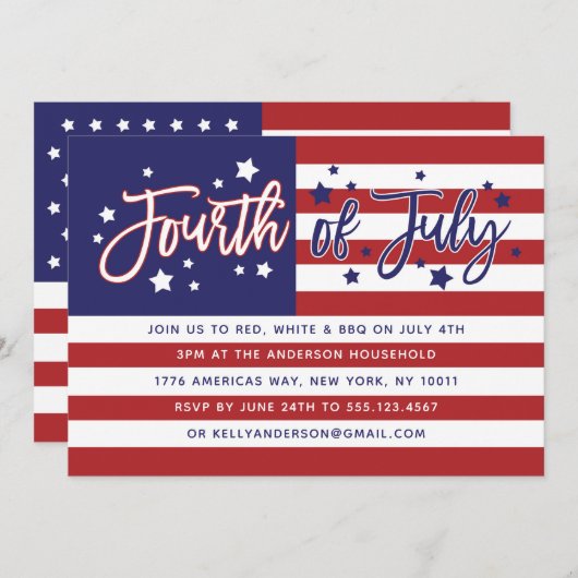 Amerikanische Unabhängigkeitstag American Flag Par Einladung (Vorne/Hinten)