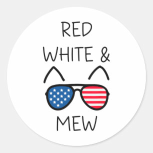 Amerikanische Unabhängigkeitstag Cat Lover White u Runder Aufkleber