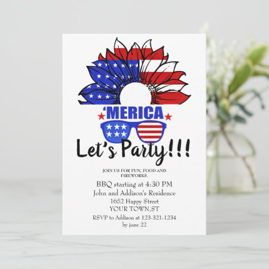 Amerikanische Unabhängigkeitstag cool und einfach Einladung (Stehend Vorderseite)