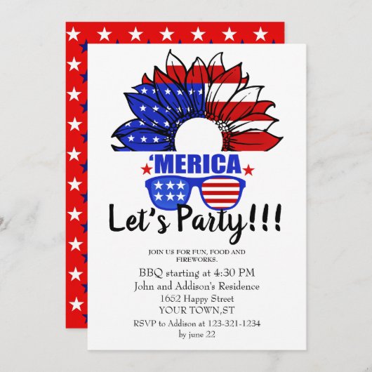 Amerikanische Unabhängigkeitstag cool und einfach Einladung (Vorne/Hinten)