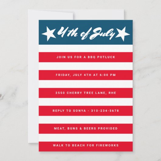 Amerikanische Unabhängigkeitstag Einladung (Vorderseite)