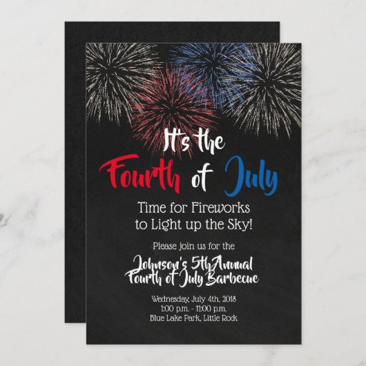 amerikanische Unabhängigkeitstag Einladung Feuerwe (Vorne/Hinten)