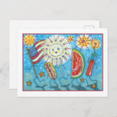 AMERIKANISCHE UNABHÄNGIGKEITSTAG GANG, PARADE UND FEIERTAGSPOSTKARTE (Vorne/Hinten)