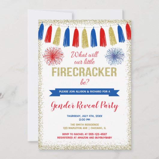 Amerikanische Unabhängigkeitstag Gender Reveal Fir Einladung (Vorderseite)