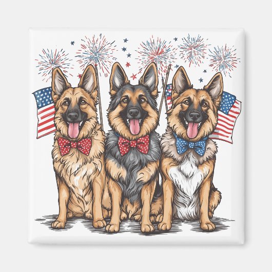 Amerikanische Unabhängigkeitstag German Shepherd H Magnet (Vorne)