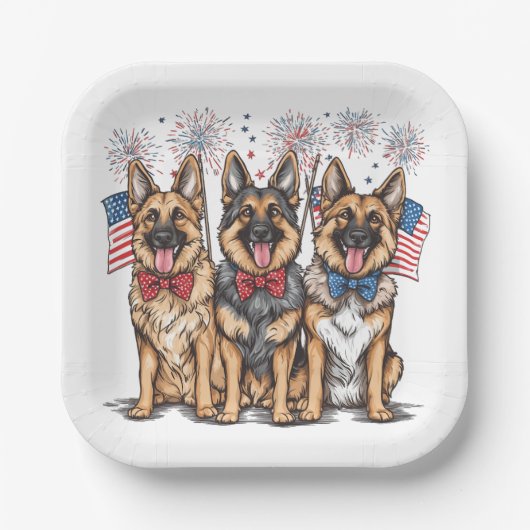 Amerikanische Unabhängigkeitstag German Shepherd H Pappteller (Vorderseite)