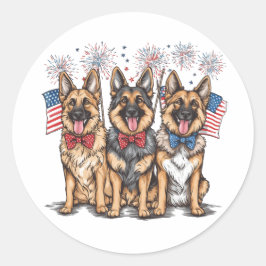 Amerikanische Unabhängigkeitstag German Shepherd H Runder Aufkleber