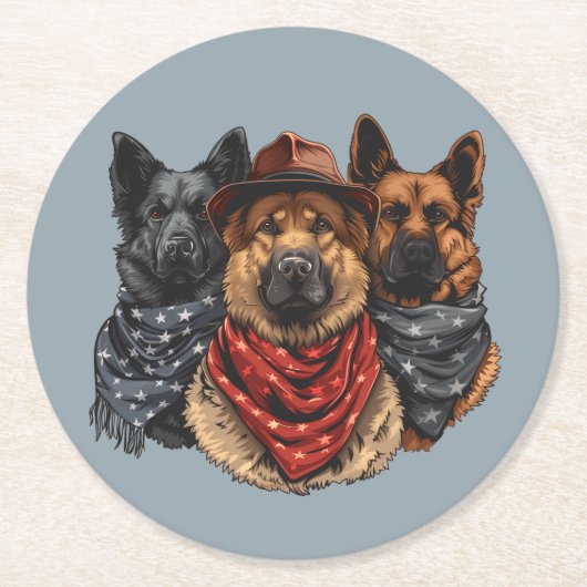 Amerikanische Unabhängigkeitstag German Shepherd H Runder Pappuntersetzer (Vorderseite)