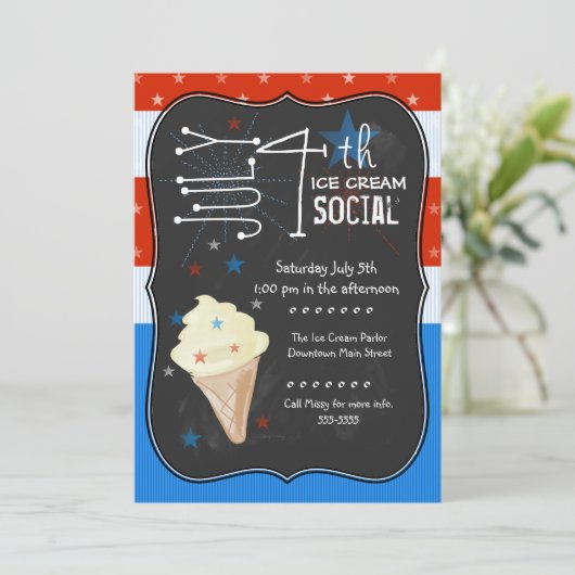 Amerikanische Unabhängigkeitstag Ice Creme Social Einladung (Stehend Vorderseite)