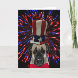 Amerikanische Unabhängigkeitstag-Mops und Firework Karte