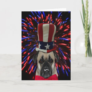 amerikanische Unabhängigkeitstag-Mops und Firework Karte