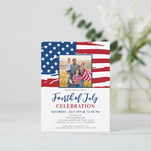 Amerikanische Unabhängigkeitstag Party American Fl Einladungspostkarte (Stehend Vorderseite)