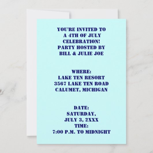 Amerikanische Unabhängigkeitstag PARTY EINLADUNG ~ (Rückseite)