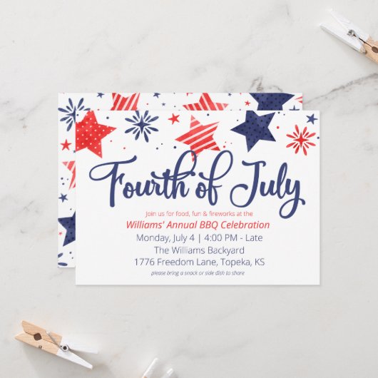 Amerikanische Unabhängigkeitstag-Party Einladung f (Vorderseite/Rückseite Beispiel)