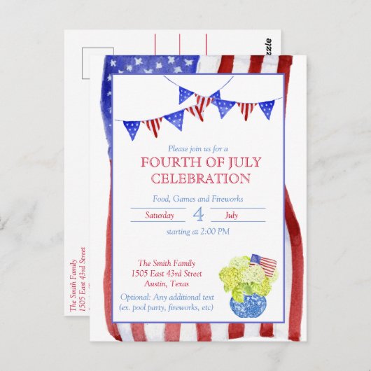 Amerikanische Unabhängigkeitstag-Party Postkarte (Vorne/Hinten)