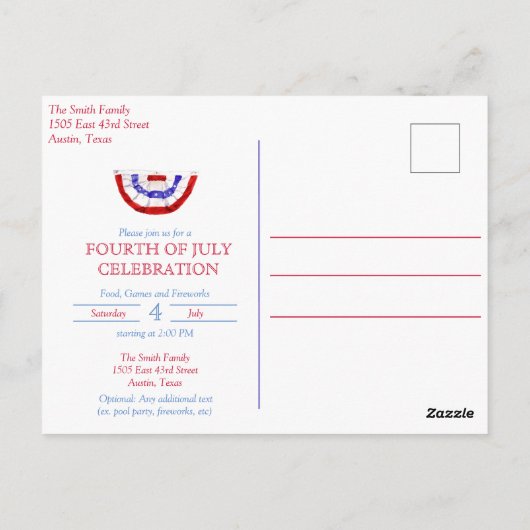 Amerikanische Unabhängigkeitstag-Party Postkarte (Rückseite)