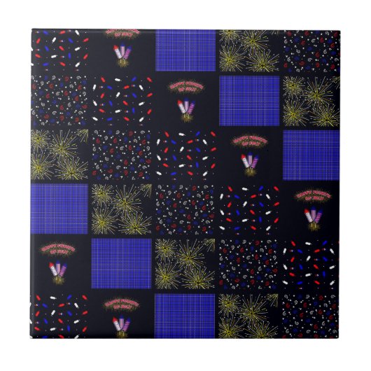 Amerikanische Unabhängigkeitstag Patchwork Pattern Fliese (Vorderseite)