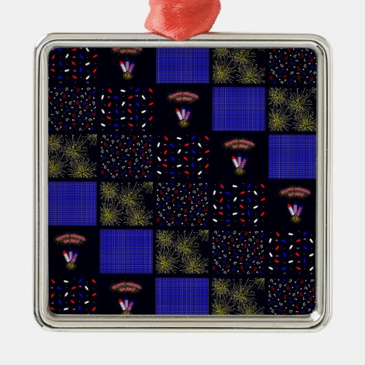 Amerikanische Unabhängigkeitstag Patchwork Pattern Ornament Aus Metall (Vorne)