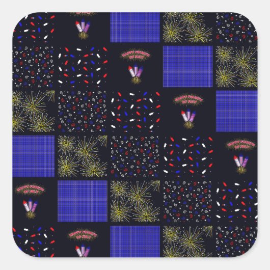 Amerikanische Unabhängigkeitstag Patchwork Pattern Quadratischer Aufkleber (Vorderseite)