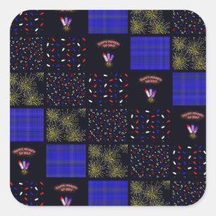 Amerikanische Unabhängigkeitstag Patchwork Pattern Quadratischer Aufkleber
