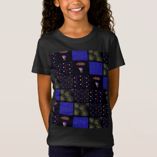 Amerikanische Unabhängigkeitstag Patchwork Pattern T-Shirt (Vorderseite)