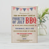 Amerikanische Unabhängigkeitstag rustikales, weiße Einladung (Stehend Vorderseite)