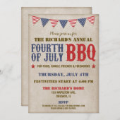 Amerikanische Unabhängigkeitstag rustikales, weiße Einladung (Vorne/Hinten)