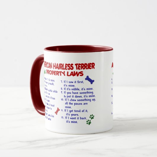 AMERIKANISCHE UNBEHAARTE TERRIER-Eigentums-Gesetze Tasse (Vorderseite Links)